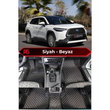 Toyota Corolla Cross Hybrid Siyah Üzeri Beyaz Dikiş 8d Diamond Premium Havuzlu Deri Oto Paspas