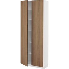 Hobiurun Mutfak Boy Dolabı, Tıstorp Kahverengi Ceviz Görünümlü, 80X37X200 Cm, 2 Kapaklı ve 4 Raflı