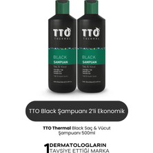 TTO Black Saç ve Vücut Şampuanı 400+100 ml Arındırıcı Etki ve Siyah Renkli Kullanım
