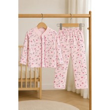 Bebek Star Çiçek Desenli Pembe Kız Bebek Pijama Takımı %100 Cotton