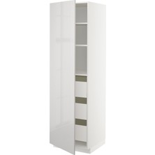Hobiurun Mutfak Boy Dolabı, Rınghult Açık Gri, 60X60X200 Cm, 1 Kapaklı, 3 Çekmeceli ve 2 Raflı