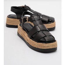 Butik Noble Shoes Hakiki Deri Kalın Taban Kadın Sandalet
