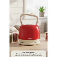 Sinbo SK-8035 Retro Su Isıtıcı - Kırmızı – 2.2l Paslanmaz Çelik Kettle, 1800W, Otomatik Kapanma Kırmızı