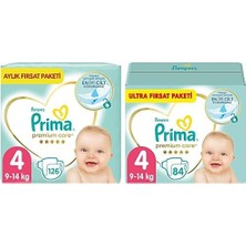 Bebek Bezi Premium Care 4 Beden 126 Adet Maxi Aylık Fırsat Paketi & Prima Bebek Bezi Premium Care