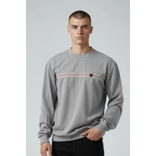 Piyera Erkek Gri Mare Jaker Kumaş Bisiklet Yaka Sweatshirt - 76577