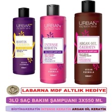 Urban Care 3lü Saç Bakım Şampuanı - Biotin & Keratin + Intense Keratin + Argan Oil & Keratin - 3X550 ml