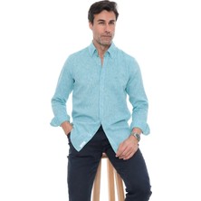 Fitmens Slim Fit Uzun Kol Yaka Düğmeli Nefes Alan Keten Hediye Kutulu Erkek Gömlek FS-004548 - Koyu Mint