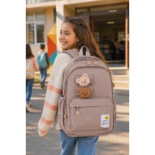 Young Pembe Kız Çocuk Okul Sırt Çantası Çift Ayıcıklı Maskotlu Çok Bölmeli Ergonomik 43x30x14 cm