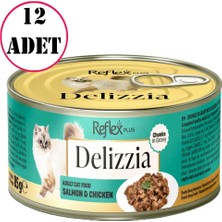Reflex Plus Delizzia Soslu Somonlu ve Tavuklu Parça Etli Kedi Konservesi 85 gr 12 Ad