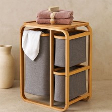 Royaleks Ahşap Bambu 3 Bölmeli Çamaşır Sepeti 50X30X70 cm