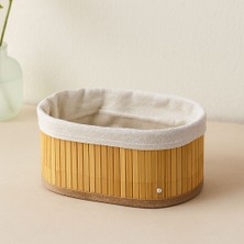 Royaleks 3 Boy Oval Organizer Sepet - Bambu Kenarlı, Ahşap Tabanlı, Bezli