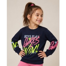 İrem Çocuk Giyim Kız Çocuk Girl Win Yazı Desenli Lacivert Renk Sweatshirt