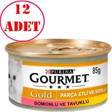 Gourmet Gold Parça Etli Soslu Somonlu ve Tavuklu Kedi Konservesi 85 gr 12 Ad