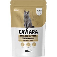 Caviara Pouch Somon ve Alabalıklı Kısır Kedi Maması Sos Içinde Et Parçacıklı 100 gr