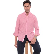 Fitmens Slim Fit Uzun Kol Yaka Düğmeli Nefes Alan Keten Hediye Kutulu Erkek Gömlek FS-004548 - Yavruağzı