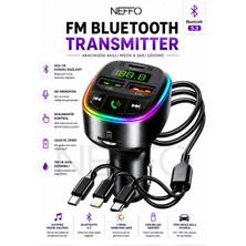 Neffo Bluetooth Fm Transmitter – 3 USB Portlu Süper Hızlı Araç Şarj Cihazı