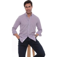 Fitmens Slim Fit Uzun Kol Yaka Düğmeli Nefes Alan Keten Hediye Kutulu Erkek Gömlek FS-004548 - Lila