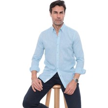 Fitmens Slim Fit Uzun Kol Yaka Düğmeli Nefes Alan Keten Hediye Kutulu Erkek Gömlek FS-004548 - Turkuaz