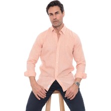 Fitmens Slim Fit Uzun Kol Yaka Düğmeli Nefes Alan Keten Hediye Kutulu Erkek Gömlek FS-004548 - Oranj
