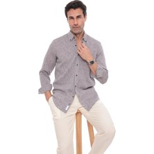Fitmens Slim Fit Uzun Kol Yaka Düğmeli Nefes Alan Keten Hediye Kutulu Erkek Gömlek FS-004548 - Kahverengi