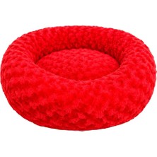 Pet Pretty Kedi Köpek Için Peluş Simit Yatak Kırmızı 50 cm