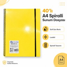 Fly Color 40’lı A4 Spiralli Sunum Dosyası Soft Sarı Lastikli Plastik Kapak Telli