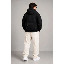 Velmora Fashion Erkek 3 Iplik Şardonlu Tam Fermuarlı Kapüşonlu Arka Çanta Detaylı Sweatshirt - Siyah
