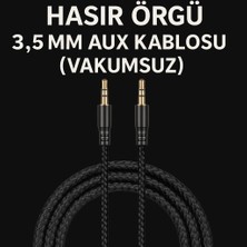 Gees Global 1.5 Metre Aux Kablo Hasır Örgü 3.5mm Aux Kablosu (Vakumsuz)