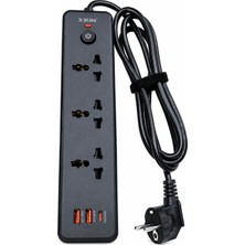 1001 6in1 Power Strip 2500W Akım Korumalı Çoklu Priz, 3 Ac Outlet, 2x QC18W Usb-A, PD30W Usb-C Hızlı