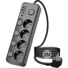 1001 3680W Pro Power 2xtype-C ve 2x USB Girişli Anahtarlı 4lü 2mt Uzatma Kablolu Akım Korumalı Priz