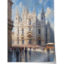 1001 Poster Gotik Katedral ve Meydan Manzarası – Aydınlık Tonlar Salon Dekoru, 50 x 70