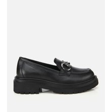 Hotiç Kadın Deri Siyah Tokalı Yüksek Tabanlı Klasik Loafer
