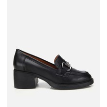 Hotiç Kadın Deri Siyah Tokalı Yüksek Topuklu Klasik Loafer