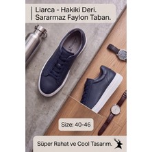 Liarca Ghostwood - Hakiki Deri Sararmaz Faylon Taban Lacivert Beyaz Erkek Sneaker Ayakkabı