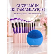 Epilons 12 Li Mor Makyaj Fırça Seti ve Silikon Yüz Temizleme Cihazı Ikili Makyaj ve Cilt Bakım Seti