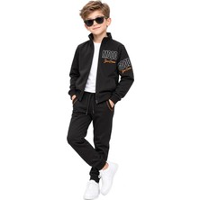 Queen Kids S140 Erkek Çocuk Kapşonlu Eşofman Takım Siyah