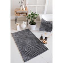 İyi Geceler İstanbul Hcw Cubin Antrasit %100 Pamuk Viskon 2 Parça Banyo Paspas Seti 40*60+60*100 cm