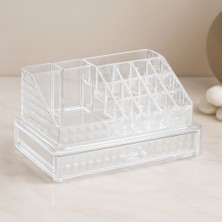 Hace Bazaar Tek Çekmeceli 16 Bölmeli Şeffaf Makyaj ve Takı Organizeri 23.3X13.5X11.5 cm -Hcb
