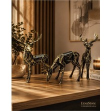 Ersu Store 23 cm 3’lü Geometrik Geyik Biblo Seti – Siyah & Altın Dekoratif Figür