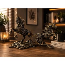 Ersu Store Dekoratif Şaha Kalkmış At Figürü – Siyah & Antik Altın Renkli Premium Biblo