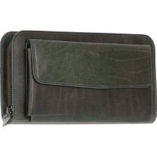 BloominBag Faron Forest Green Telefon Bölmeli Hakiki Deri Unisex Clutch Çanta