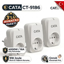 Cata CT-9186 3’lü Paket Priz Regülatör Akım Koruma 1 Priz Özellikli Güçlü Koruma