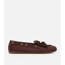Hotiç Kadın Kahverengi Süet Fiyonk Detaylı Bağcıklı Loafer