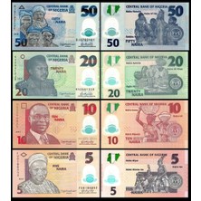 3Alp Koleksiyon Nijerya 5-10-20-50 Naira Polymer, Yabancı Kağıt Para Seti "çil"