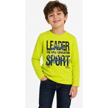 İrem Çocuk Giyim Erkek Çocuk Leader Önü Arkası Yazı Desenli Fosfor Sarı Renk Mevsimlik Sweatshirt