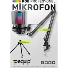 Rgb USB Kondansatör Oyuncu, Podcast ve Youtube Canlı Yayın Mikrofonu - Siyah (Type-C Uyumlu) Pequip MC2601