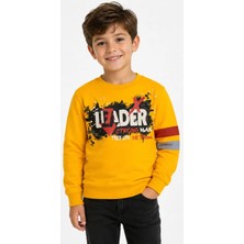 İrem Çocuk Giyim Erkek Çocuk Önü Arkası Leader Yazı Desenli Sarı Renk Sweatshirt