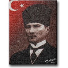 Türk Bayraklı - Imzali Atatürk Portresi Dekoratif Kanvas Duvar Tablosu