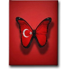 Türk Bayraklı Kelebek Dekoratif Kanvas Duvar Tablosu