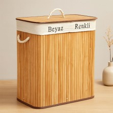 Royaleks Bambu Ahşap 2 Bölmeli Çamaşır Sepeti 52X32X62 cm